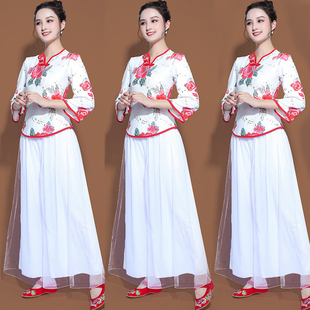 广场舞服装女夏季古典舞扇子舞民族舞蹈中老年表演服秧歌舞演出服