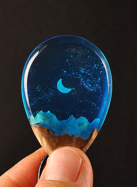 手工夜光星空月亮树脂吊坠项链