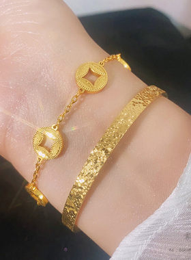 爆闪！2025年新款沙金碎冰冰钱币手镯链女复古小众精致送女友礼物