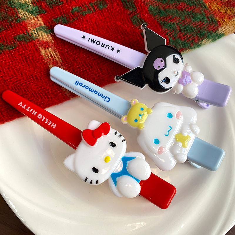 甜美少女心卡通长款tk猫咪鸭嘴夹可爱HelloKitty无痕侧边刘海夹子