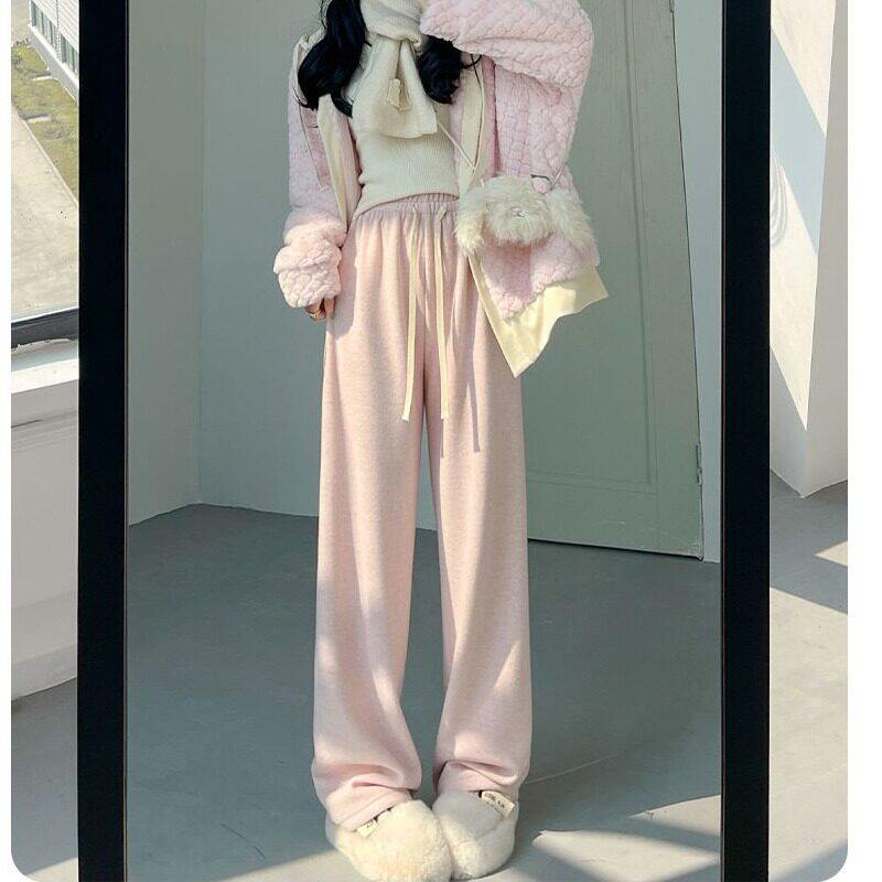 粉色毛巾裤女春秋冬新款慵懒