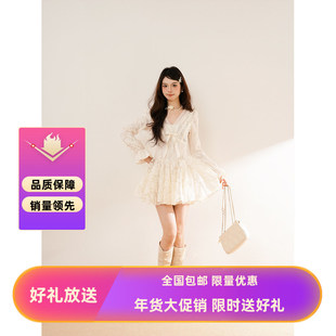 世家千金 秋冬新款日系清楚系大小姐设计感收腰显瘦白月光连衣裙