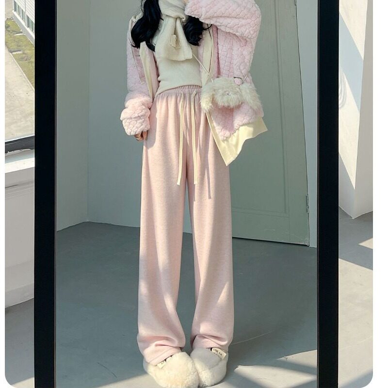 粉色毛巾裤女春秋冬新款慵懒