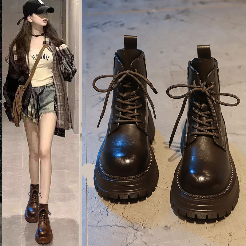 日本GP马丁靴女英伦风单靴厚底短靴新款秋冬季女靴欧美百搭瘦瘦靴