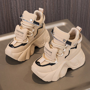 显瘦真皮老爹鞋ins厚底松糕运动休闲女鞋2026新款内增高小白鞋8cm