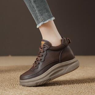 休闲厚底舒适复古运动板鞋 棉鞋 女春秋2025秋冬新款 头层牛皮高帮鞋