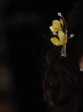 非遗绒花发夹 森系仙女气质垂耳兔发型侧边夹发饰lolita甜美头饰