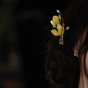 非遗绒花发夹 森系仙女气质垂耳兔发型侧边夹发饰lolita甜美头饰