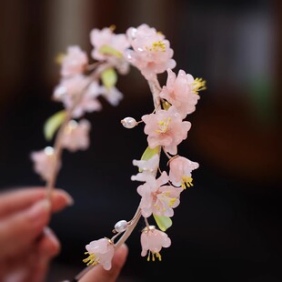 少女粉色花环超仙气质古风发箍 儿童汉服头饰发卡头箍 国风发饰