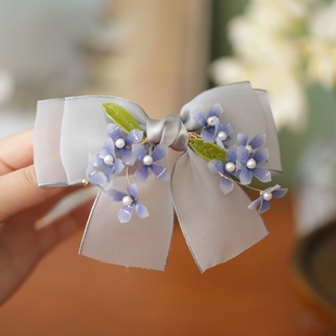 无尽夏~紫阳花法式蝴蝶结发夹超仙夹子后脑勺顶夹复古甜美发饰