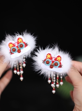 古风汉服发夹新年醒狮刺绣发饰