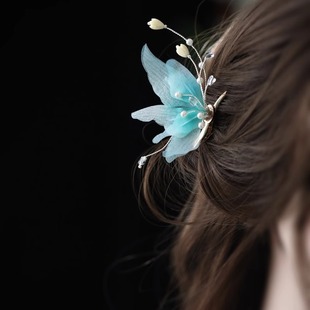 青绿色侧边蝴蝶发夹森系古风日常超仙气灵动发饰仙女配饰边夹头饰