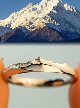 可调节雪山日照雪山精美时尚百搭简约山盟誓言小众设计开口戒指环