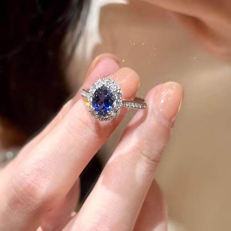 蓝色锆石开口戒指女轻奢小众高级感2026年新款贵气百搭食指戒指环