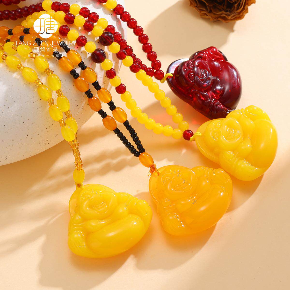 鸡油黄蜜蜡佛公吊坠项链男女款血珀黄琥珀项链二代民族风饰品