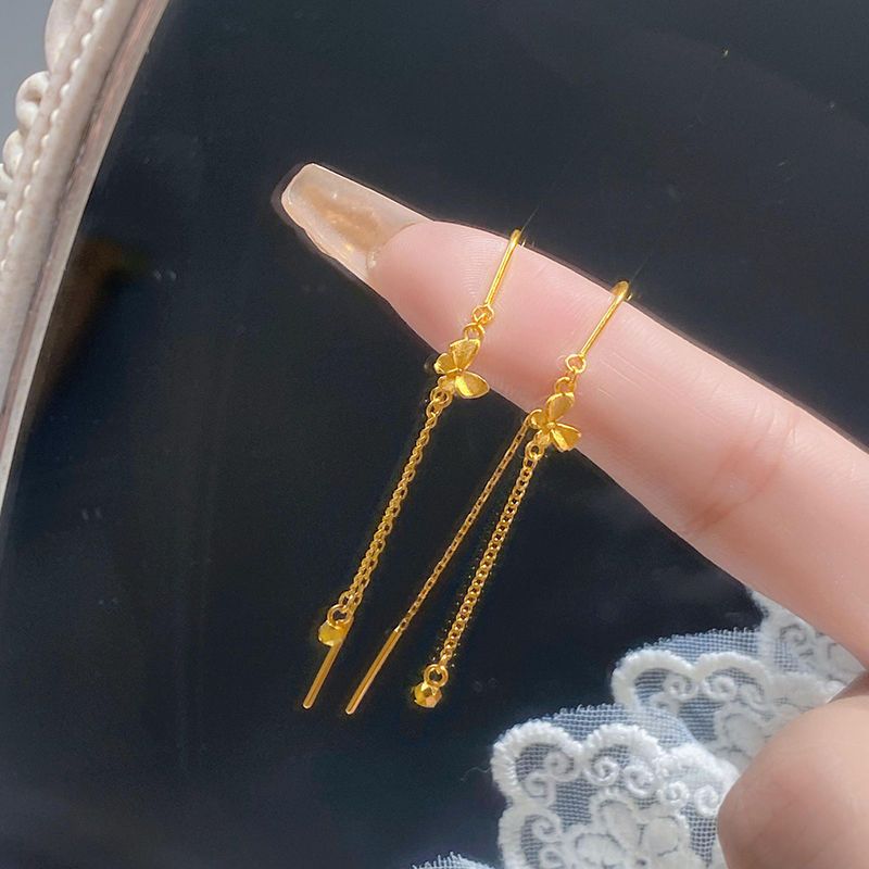 小众设计轻奢时尚黄金色蝴蝶流苏耳环女耳钉新款耳线耳饰生日礼物