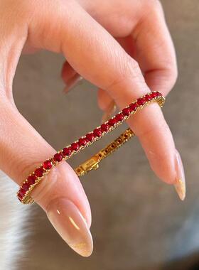 小红书爆款新年高配小红绳手链女精致排钻红宝本命年手环