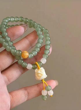 新中式醒狮双层叠戴串珠手链女复古夏天手串清冷感高颜值古风手饰