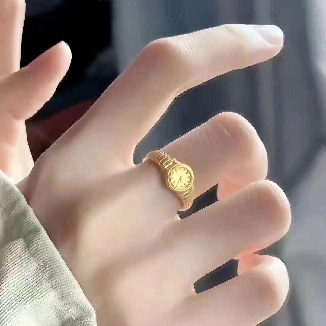 小金表戒指520告白礼物情人节送女友指环金色开口新款情侣时尚潮