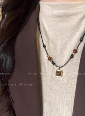 秋冬复古美拉德仿虎眼石项链新款小众设计感气质个性时尚百搭项链