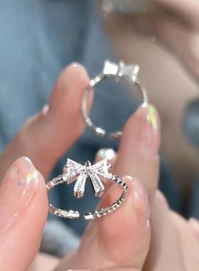 小红书同款银色蝴蝶结戒指女ins小众高级设计甜美少女心闺蜜对戒