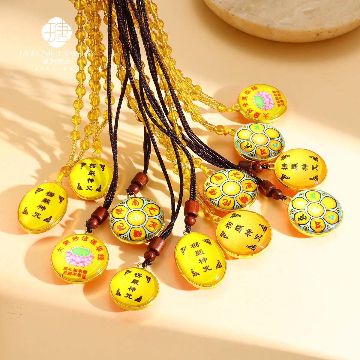 古法琉璃楞严咒圆形吊坠佛项链挂件多咒经文结缘项链图像款式可定