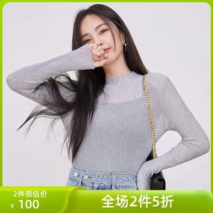 新款 女 针织衫 ONEMORE文墨2022春季 半高领羊毛打底衫 长袖