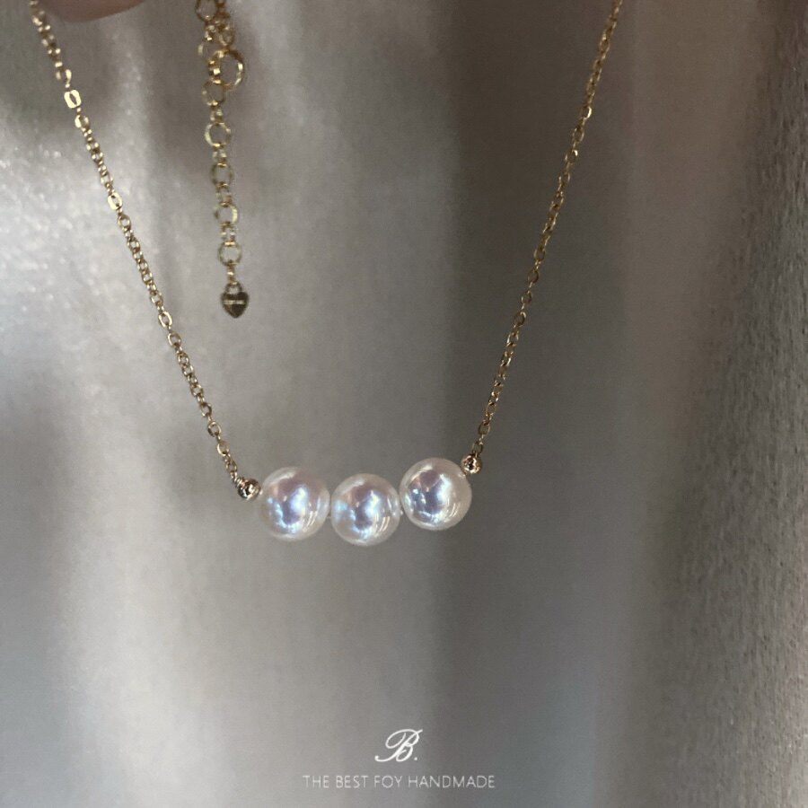 含金量5%三颗小珍珠14K包金项链