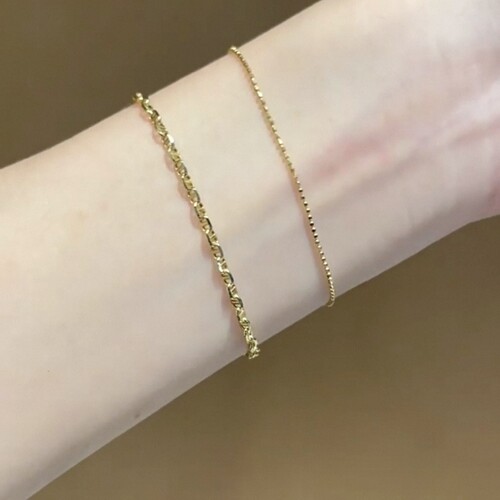 BLESS意大利小猪鼻手链925纯银18K金色切面裸链素链