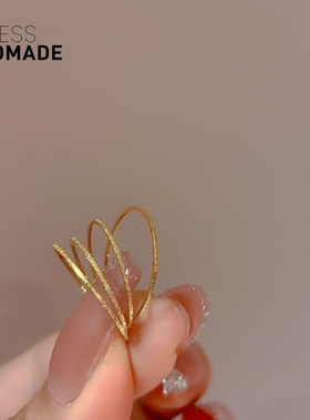 不掉色美国进口14K包金磨砂细戒指女线条简约戒圈尾戒食指戒叠戴