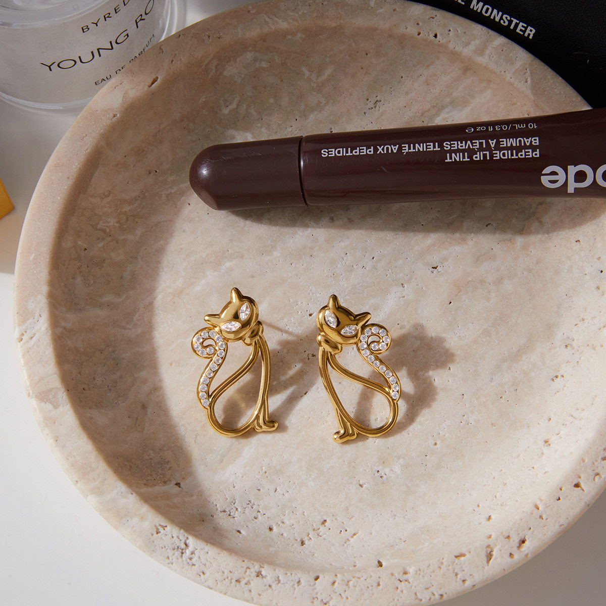 BLESS金色小猫925纯银14K金色耳环女可爱简约线条宠物耳钉通勤,饰品/流行首饰/时尚饰品新,银饰耳饰,淘宝优惠券,粉丝福利购,淘宝优惠卷