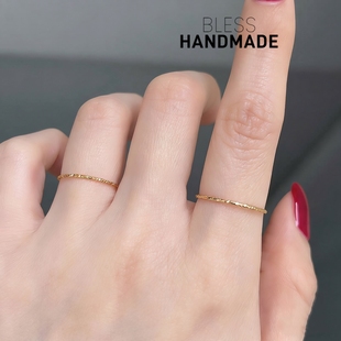 不掉色美国进口14K包金切面戒指女纤细水波纹指环小众尾戒食指戒