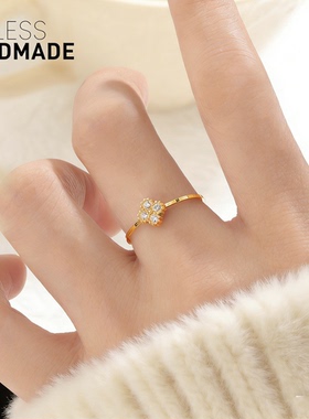 闪闪莫桑钻四叶草14K金色戒指女