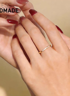 B家定制美国14K包金排钻戒女K金色戒指百搭叠戴细情侣戒圈不掉色