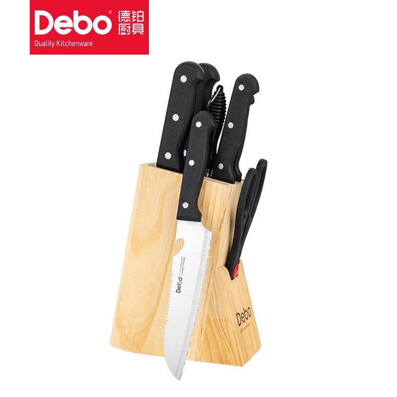 DEBO德铂厨房刀具套装5件套不锈钢刀具木质刀架家用