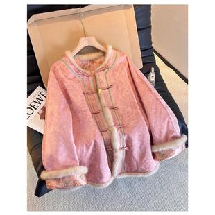 拼接毛边盘扣加厚超好看国风外套 棉服女2025冬季 新中式 复古唐装