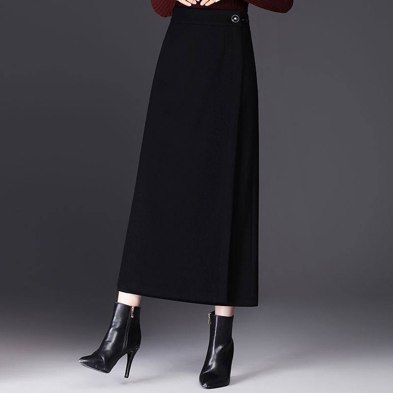 一片式毛呢半身裙女秋冬中长包臀
