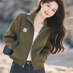 小个子休闲开衫 流行新款 外套 刺绣拉链卫衣女2025秋季 洋气立领短款