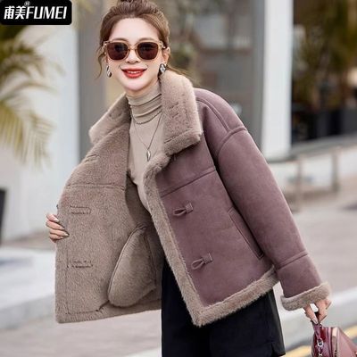 皮毛一体仿羊羔毛外套女