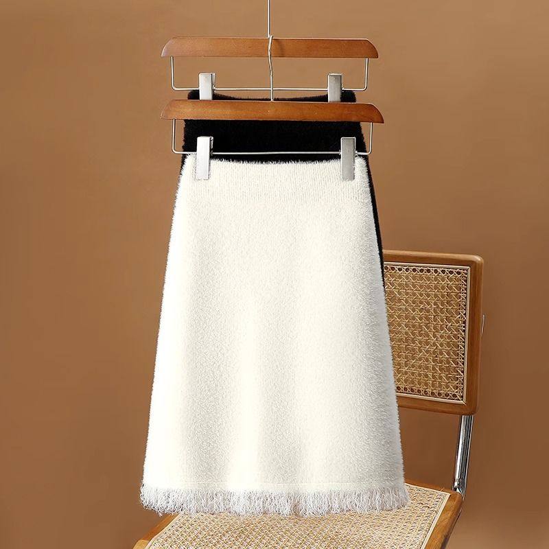 水貂绒半身裙小个子高腰包臀流苏