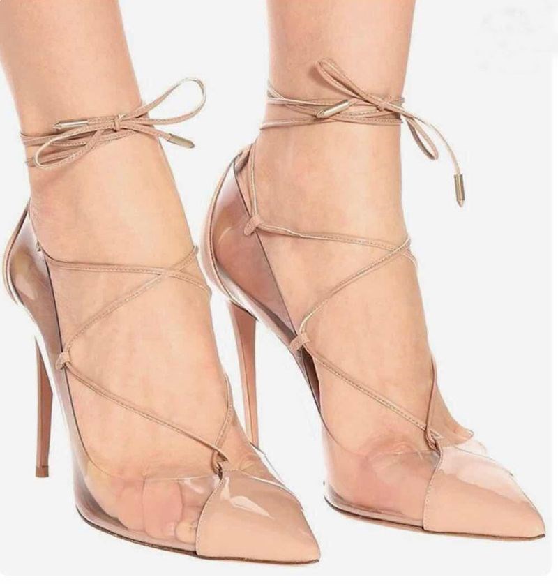 sexy heels lady sandal欧洲站浅口尖头交叉系带透明细超高跟单鞋