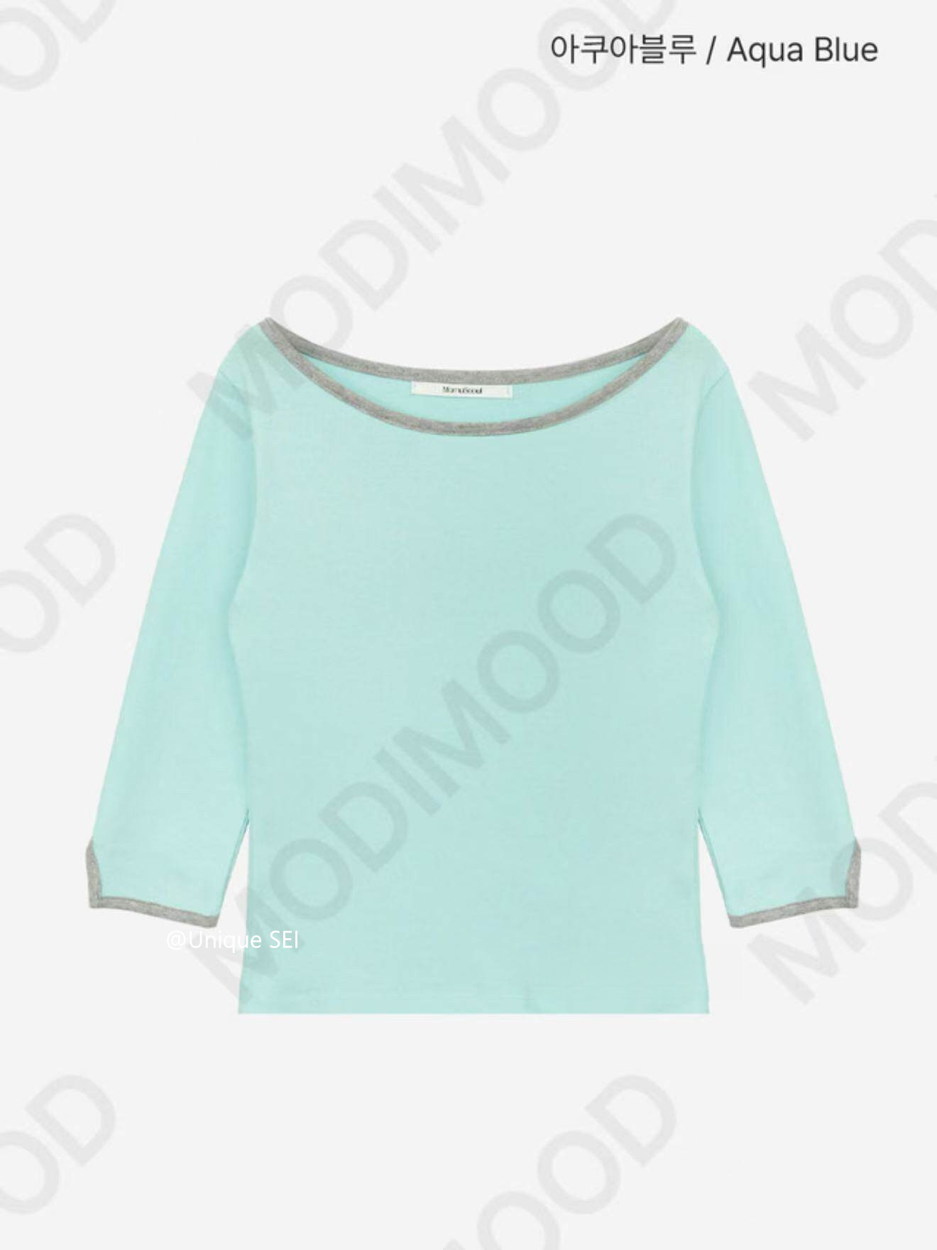 thumbnail for Unique SEI Korean retro slimming soft neckline contrast stitching versatile base with three-quarter sleeve T-shirt top