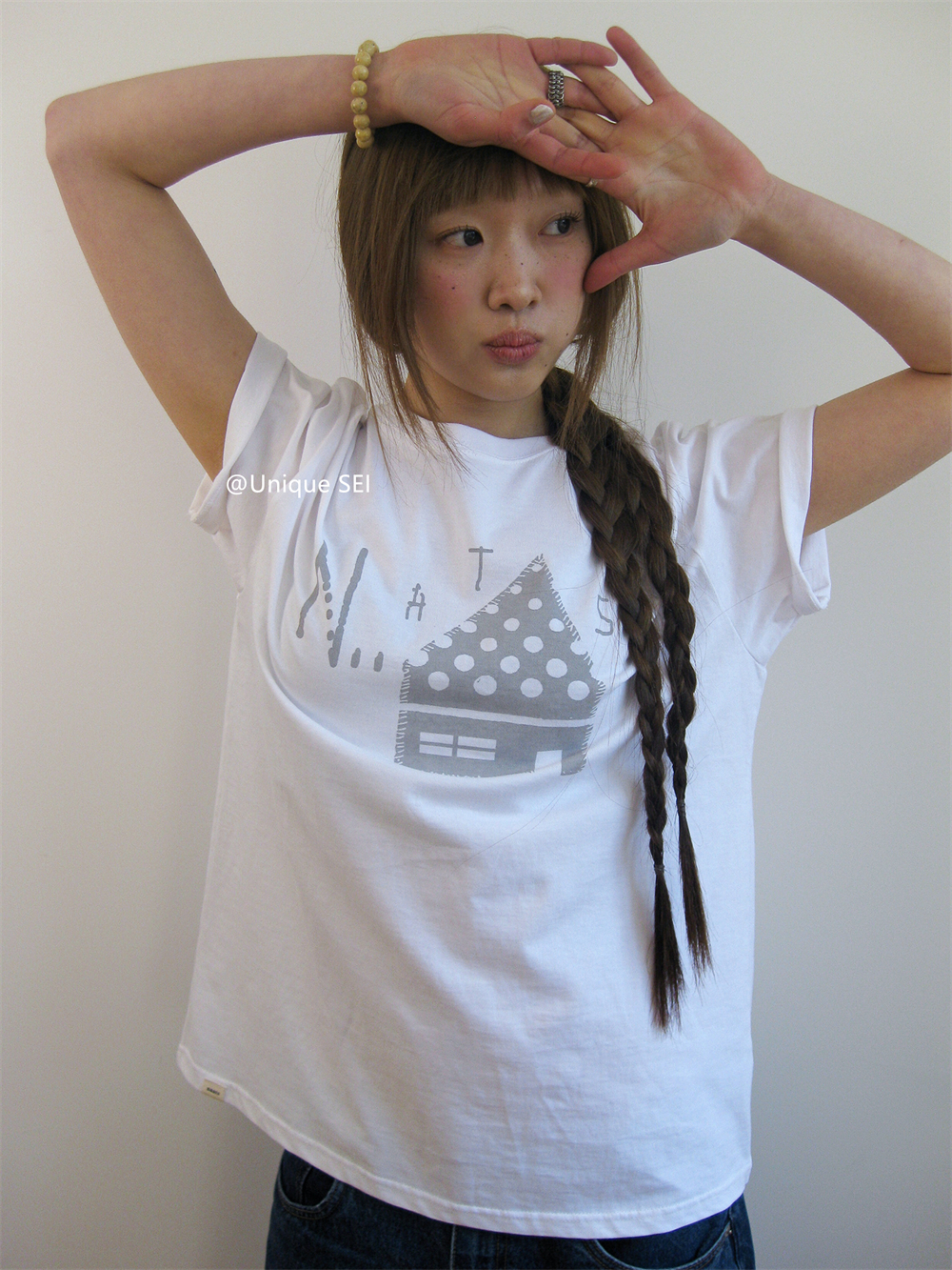 thumbnail for Unique SEI Korean Summer Cute House Print Loose and Versatile Slimming Crew Neck Short Sleeve T-Shirt Top