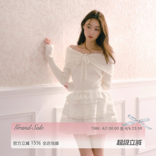 RECIT 重工蕾丝拼接多层蓬蓬蛋糕裙 白色肌理玫瑰提花半身裙女春装