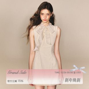 无袖 收腰修身 背心裙 纱系带蝴蝶结小香风连衣裙女冬季 RECIT原创