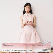 RECIT 领A字短裙 衬衫 淡粉色缎面背心连衣裙女冬季 收腰假两件无袖