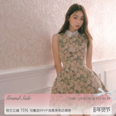 玫瑰油画衬衫 领无袖 连衣裙女冬季 RECIT 千金风蓬蓬修身 收腰背心裙