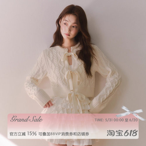 RECIT米白色蝴蝶结针织上衣