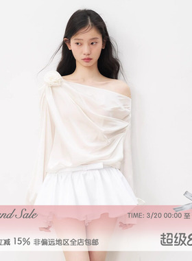 【赵露思同款】RECIT 白色光泽感缎面短裙裤立体蝴蝶结千金半身裙