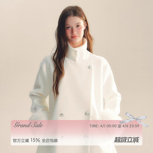 宽松高级感立领短款 毛呢外套 白色富家千金含羊毛大衣女冬装 RECIT